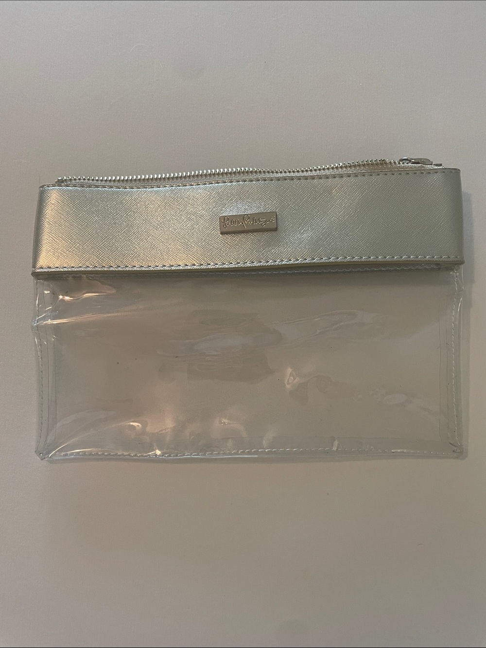 Lilly Pulitzer Clear Pencil Case with Gold Trim